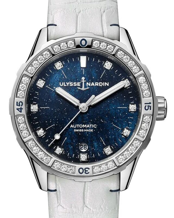Ulysse Nardin Diver Starry Night 39mm Steel Blue Mother of Pearl Aventurine Diamond Dial & Bezel 8163-182B1-3A/1A