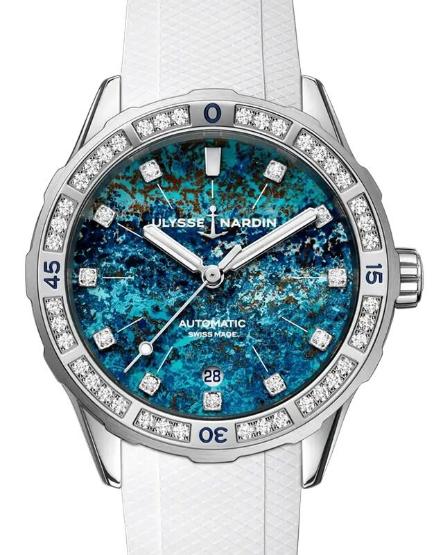 Ulysse Nardin Diver Atoll 39mm Steel Blue Chrysocolla Stone Diamond Dial & Bezel 8163-182B1LE-9A-ATOLL/3A