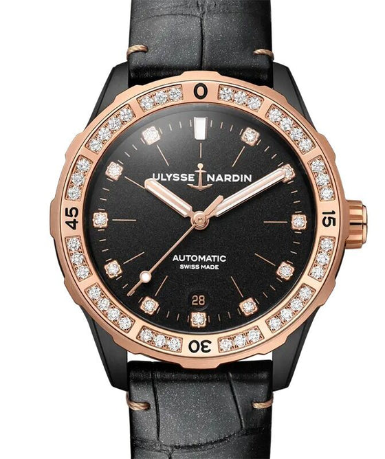 Ulysse Nardin Diver 39mm Steel Black PVD/Rose Gold Diamond Dial & Bezel 8165-182B/BLACK