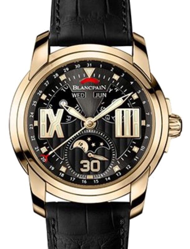 Blancpain L-Evolution Moonphase 8 Days Rose Gold 43.5mm Black Dial Alligator Leather Strap 8866 3630 53B