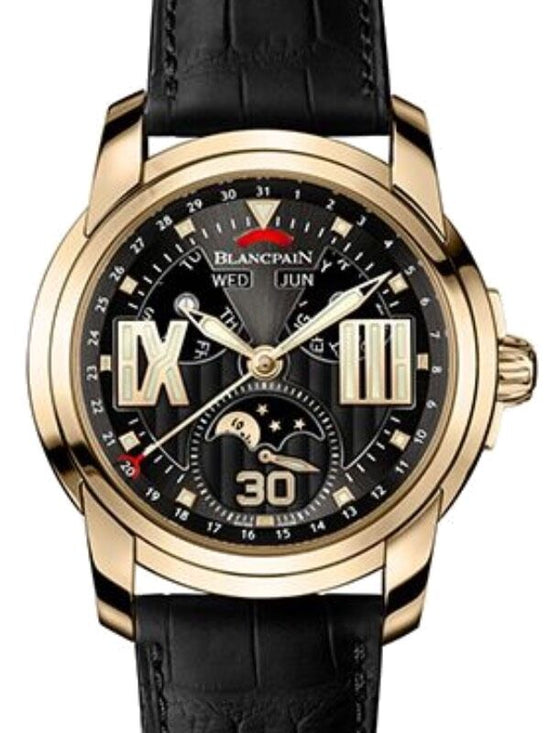 Blancpain L-Evolution Moonphase 8 Days Rose Gold 43.5mm Black Dial Alligator Leather Strap 8866 3630 53B