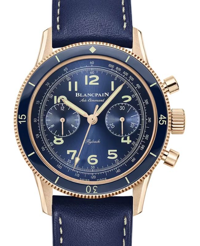 Blancpain Air Command Flyback Chronograph Red Gold 42.5mm Blue Dial Leather Strap AC02 36B40 63B