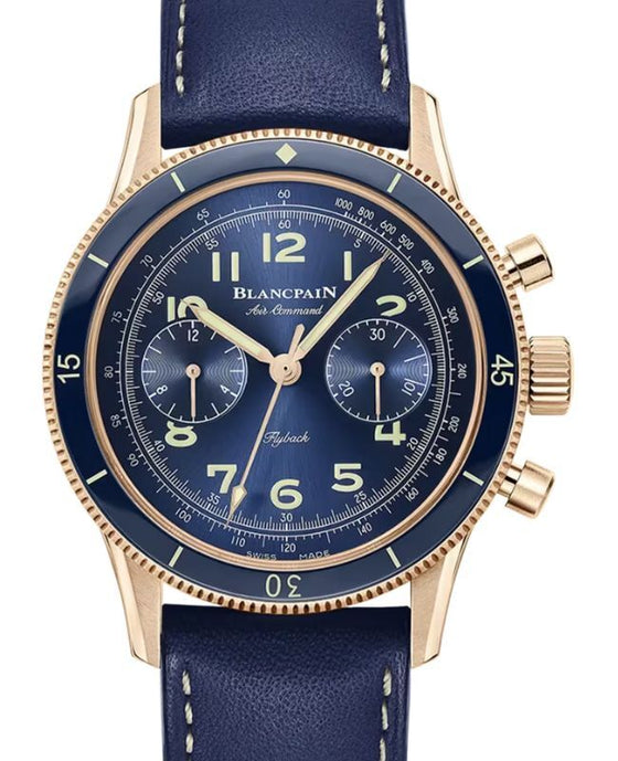 Blancpain Air Command Flyback Chronograph Red Gold 42.5mm Blue Dial Leather Strap AC02 36B40 63B