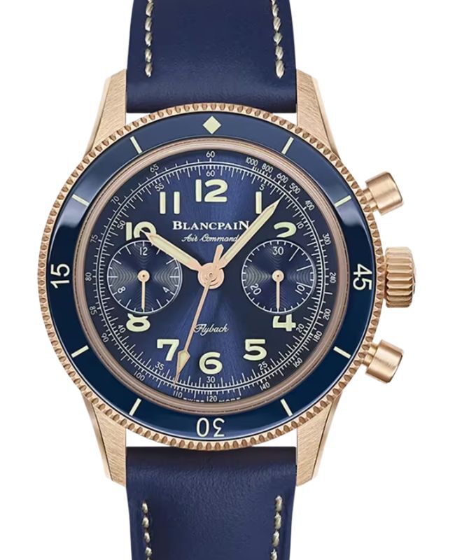 Blancpain Air Command Flyback Chronograph Red Gold 36.2mm Blue Dial Leather Strap AC03 36B40 63B