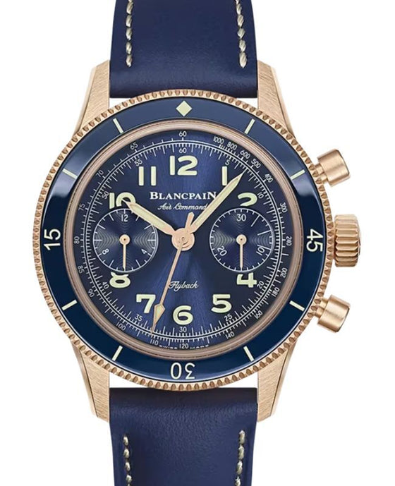 Blancpain Air Command Flyback Chronograph Red Gold 36.2mm Blue Dial Leather Strap AC03 36B40 63B