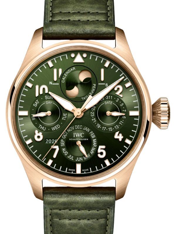 IWC Big Pilot's Watch Perpetual Calendar ProSet 5N Gold 42mm Green Dial Leather Strap IW329602