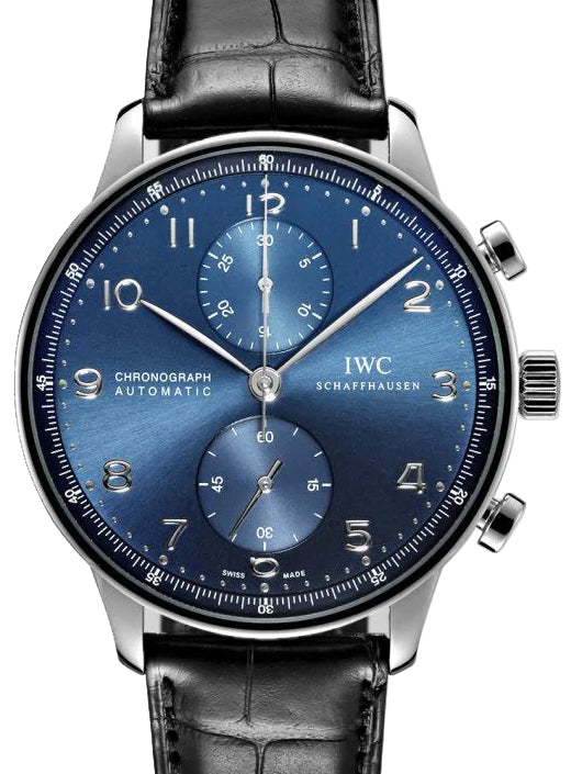 IWC Portugieser Chronograph Stainless Steel Blue Dial & Steel Bezel Leather Strap IW371491