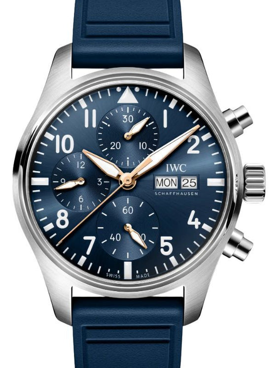 IWC Pilot's Watch Chronograph Le Petit Prince Steel 41mm Blue Dial Rubber Strap IW388120