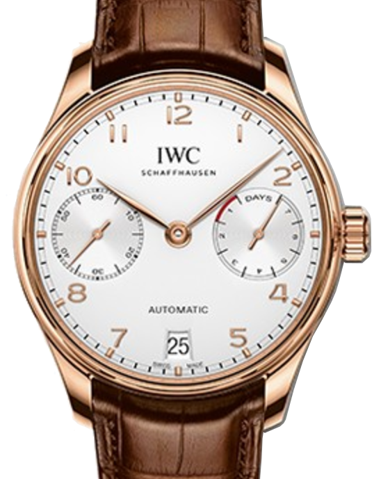 IWC Schaffhausen IW500701 Portugieser Automatic Silver Plated Arabic Red Gold Brown Leather 42.3mm Automatic
