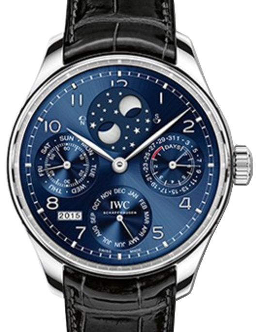 IWC Schaffhausen IW503401 Portugieser Perpetual Calendar Midnight Blue Arabic White Gold Black Leather 44.2mm Manual