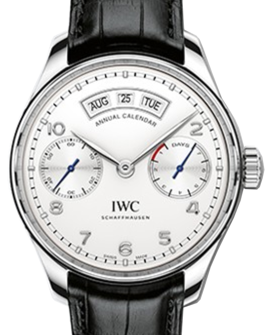 IWC Schaffhausen IW503501 Portugieser Annual Calendar Silver Plated Arabic Stainless Steel Black Leather 44.2mm Automatic