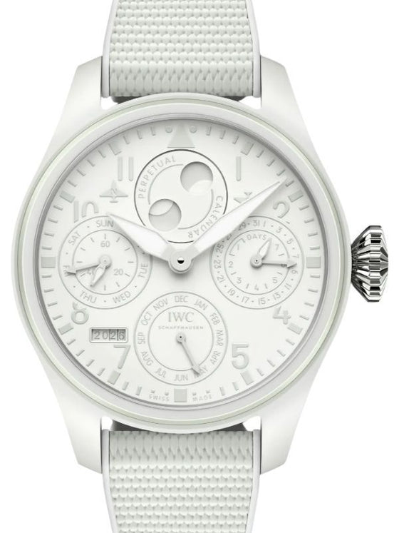 IWC Big Pilot's Watch Perpetual Calendar Ceralume Ceramic 46mm White Dial Rubber Strap IW505801