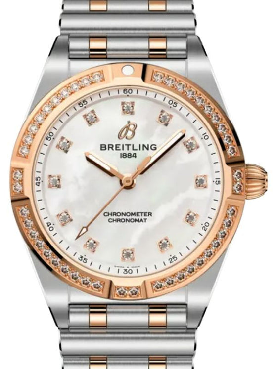 Breitling Super Chronomat 28 Quartz Steel/Red Gold Diamond Bezel White Mother of Pearl Dial U72310531A1U1