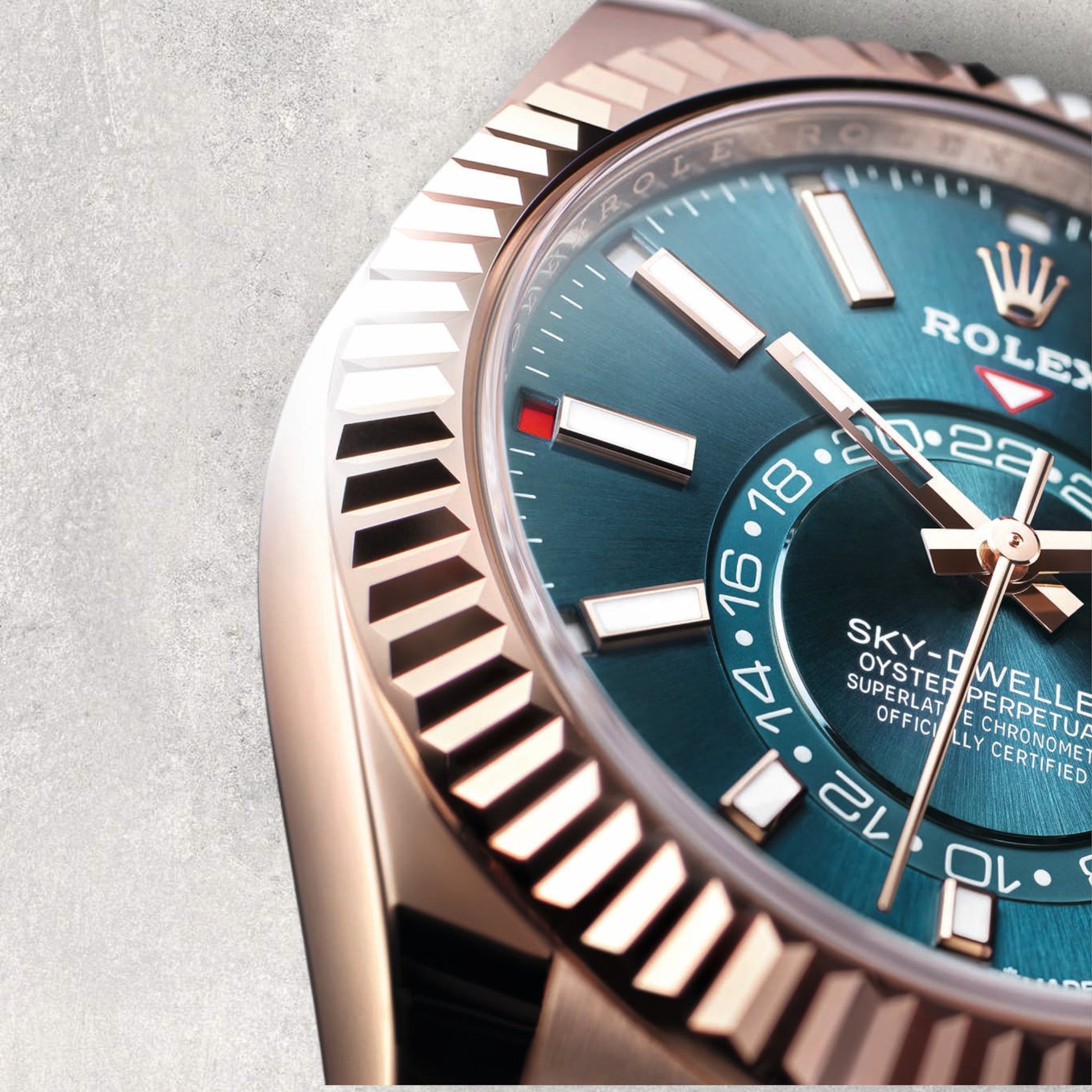 Rolex Sky-Dweller 336935 Everose Gold Blue Dial Jubilee Bracelet Fluted Bezel