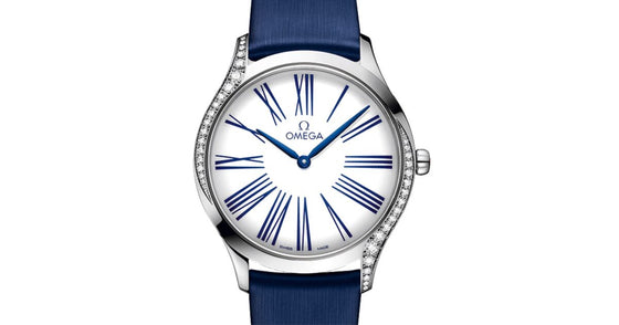 Omega De Ville Tresor Quartz 428.17.36.60.04.001 White Roman Diamond Bezel Stainless Steel Fabric 36mm - BRAND NEW