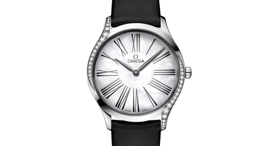 Omega De Ville Tresor Quartz 428.17.36.60.05.001 White Roman Diamond Bezel Stainless Steel Fabric 36mm - BRAND NEW