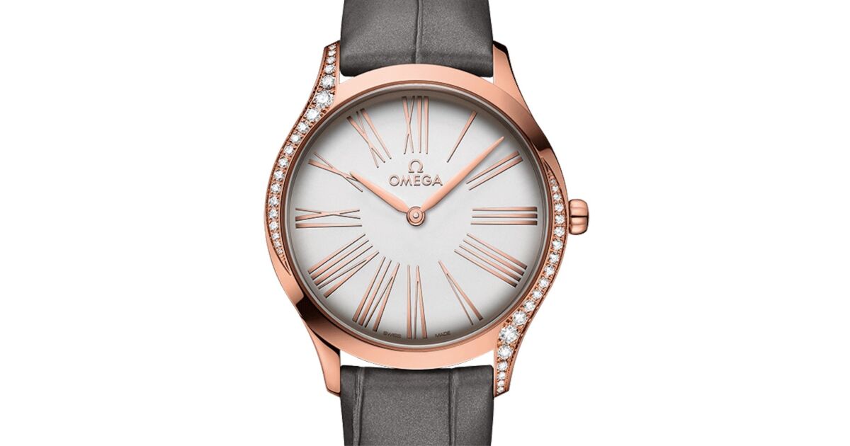 Omega De Ville Tresor Quartz 428.58.36.60.02.001 Silver Roman Diamond Bezel Sedna Gold Leather 36mm - BRAND NEW