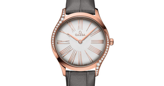 Omega De Ville Tresor Quartz 428.58.36.60.02.001 Silver Roman Diamond Bezel Sedna Gold Leather 36mm - BRAND NEW