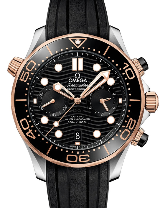 Omega Seamaster Diver 300M 44mm Steel/Sedna Gold Black Dial Rubber Strap 210.22.44.51.01.001