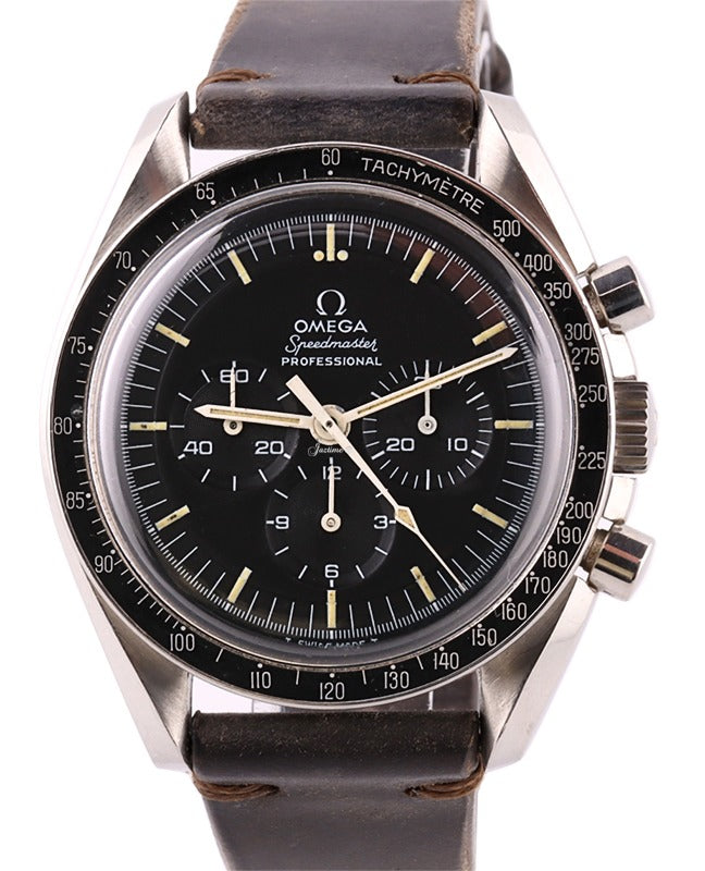 Omega Speedmaster Pre-Moon Chronograph 145.022-69 Stalless Steel Matt Black Dial Leater Strap 42mm