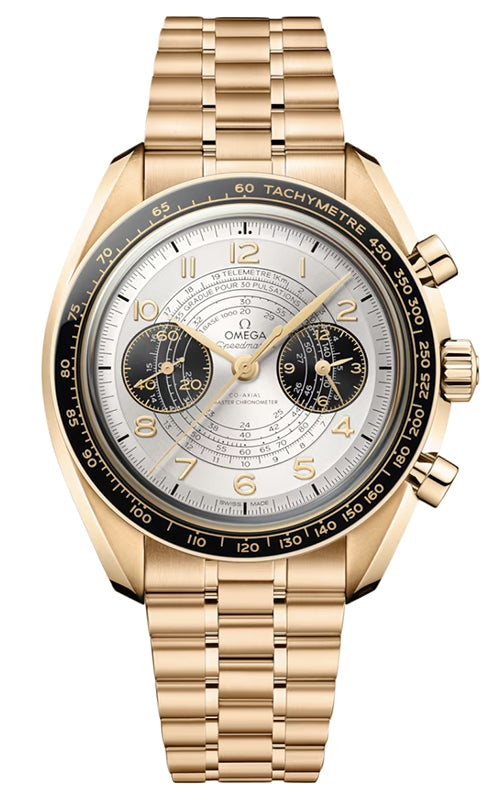 Omega Speedmaster Two Counters Chronoscope "Paris 2024" 43mm Moonshine Gold Silver Dial Bracelet 522.60.43.51.02.001