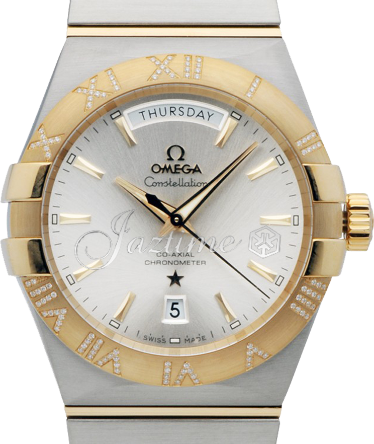 OMEGA 123.25.38.22.02.002 CONSTELLATION CO-AXIAL DAY-DATE 38mm STEEL AND YELLOW GOLD BRAND NEW