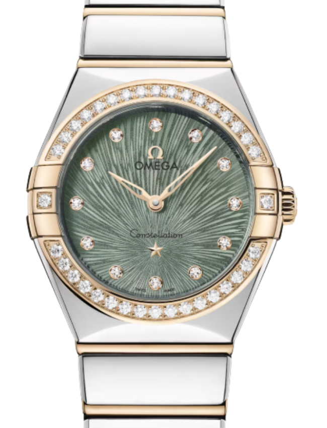 Omega Constellation Co-Axial Master Chronometer 28mm Steel Moonshine Gold Green Dial 131.25.28.60.60.001