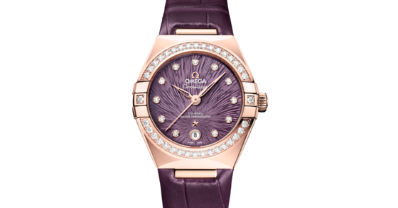 Omega Constellation Co-Axial Master Chronometer 29mm Sedna Gold Diamond Purple Dial 131.58.29.20.60.002