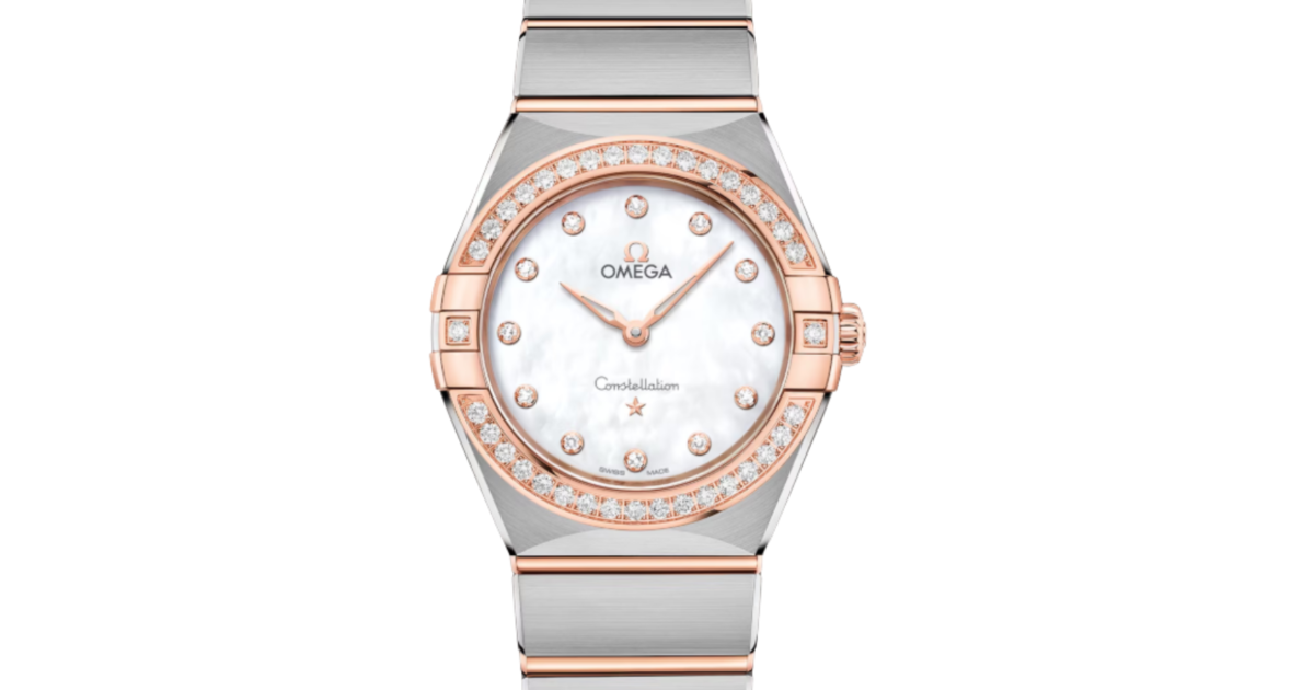 Omega Constellation Co-Axial Master Chronometer 28mm Steel Sedna Gold White Mother of Pearl Dial 131.25.28.60.55.001