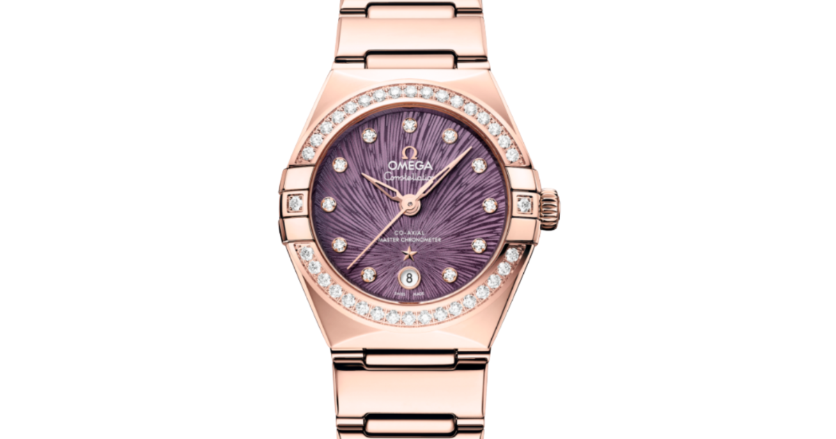 Omega Constellation Co-Axial Master Chronometer 29mm Sedna Gold Diamond Purple Dial 131.55.29.20.60.001
