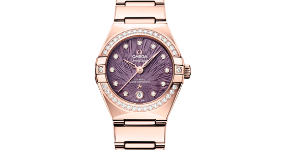 Omega Constellation Co-Axial Master Chronometer 29mm Sedna Gold Diamond Purple Dial 131.55.29.20.60.001