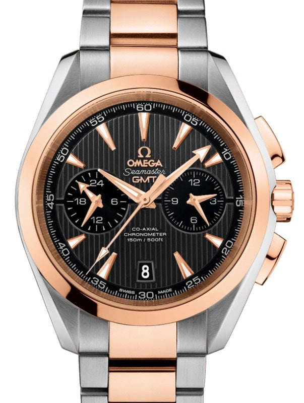 Omega Aqua Terra 150M Co-Axial GMT Chronograph 231.20.43.52.06.001 43mm Grey Index Red Gold Stainless Steel - BRAND NEW