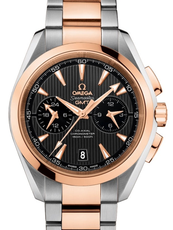Omega Aqua Terra 150M Co-Axial GMT Chronograph 231.20.43.52.06.001 43mm Grey Index Red Gold Stainless Steel - BRAND NEW