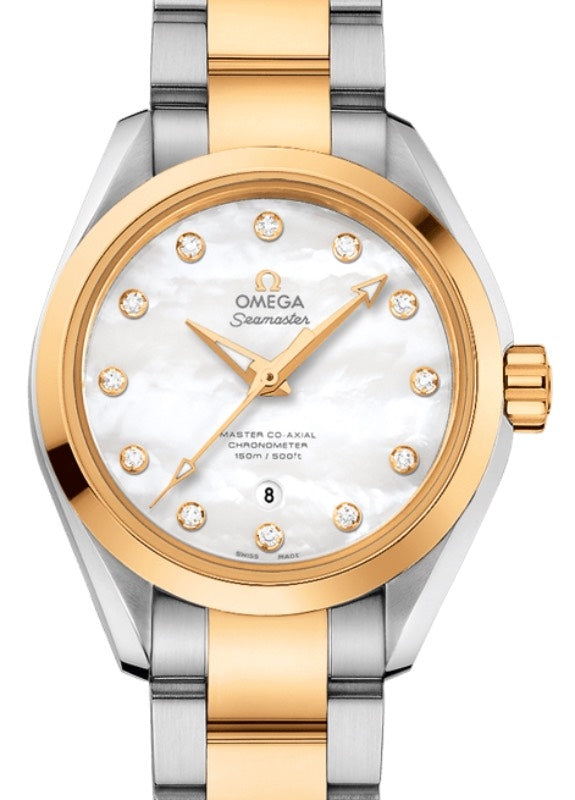 Omega Aqua Terra 150M Master Co-Axial Chronometer Steel/Yellow Gold 34mm White Mother of Pearl Diamond Dial Steel/Yellow Gold Bracelet 231.20.34.20.55.002 - BRAND NEW