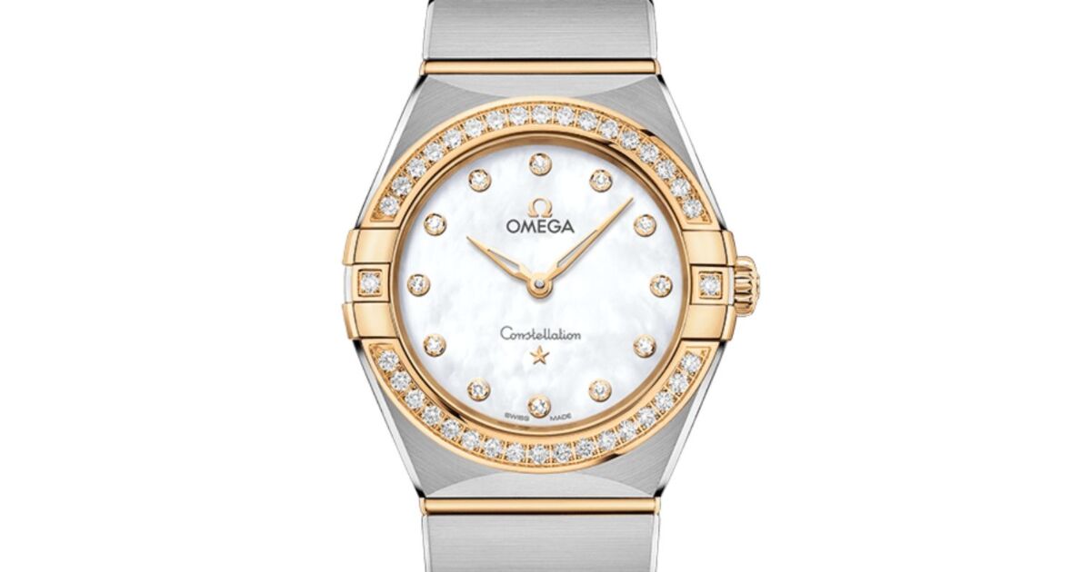Omega Constellation Quartz 28mm Stainless Steel/Yellow Gold White Mother of Pearl Diamond Dial Diamond Bezel 131.25.28.60.55.002 - BRAND NEW