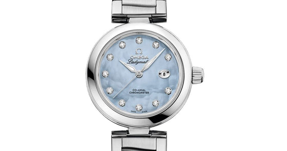 Omega De Ville Ladymatic Co-Axial Chronometer 34mm Stainless Steel Blue Mother of Pearl Diamond Dial 425.30.34.20.57.003 - BRAND NEW