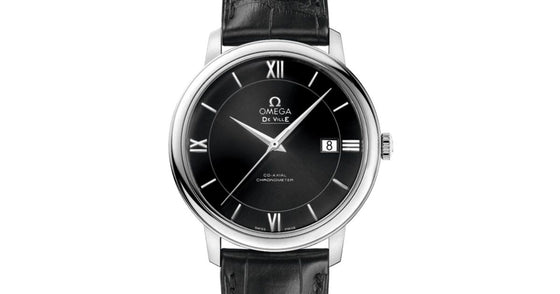 Omega De Ville Prestige Co-Axial Chronometer 39.5mm Stainless Steel Black Dial Leather Strap 424.13.40.20.01.001 - BRAND NEW