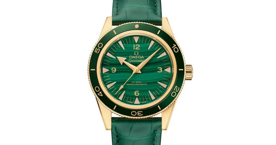 Omega Seamaster 300 41mm Yellow Gold Green Dial Leather Strap 234.63.41.21.99.001