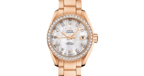 Omega Seamaster Aqua Terra 150M Co-Axial Chronometer 30mm Red Gold Diamond Bezel White Mother of Pearl Dial Diamond Set Index Red Gold Bracelet 231.55.30.20.55.001 - BRAND NEW
