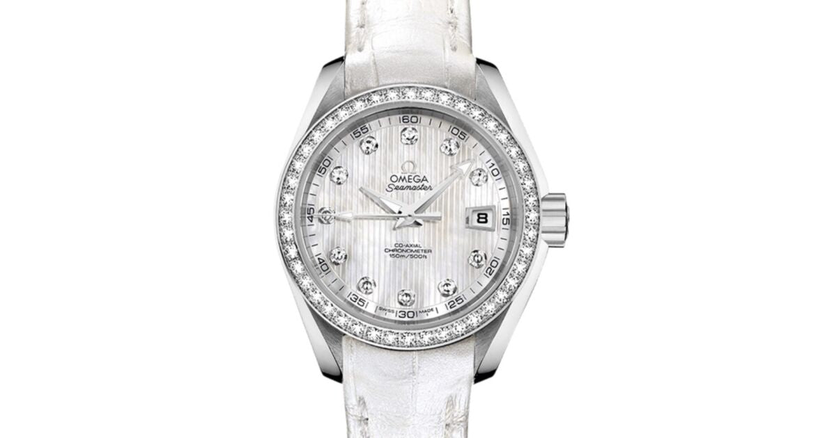 Omega Seamaster Aqua Terra 150M Co-Axial Chronometer 30mm Stainless Steel Diamond Bezel White Mother of Pearl Dial Diamond Set Index Alligator Leather Strap 231.18.30.20.55.001 - BRAND NEW