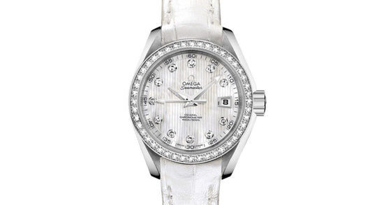 Omega Seamaster Aqua Terra 150M Co-Axial Chronometer 30mm Stainless Steel Diamond Bezel White Mother of Pearl Dial Diamond Set Index Alligator Leather Strap 231.18.30.20.55.001 - BRAND NEW