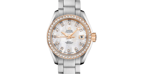 Omega Seamaster Aqua Terra 150M Co-Axial Chronometer 30mm Stainless Steel Red Gold Diamond Bezel White Mother of Pearl Dial Diamond Set Index Steel Bracelet 231.25.30.20.55.003 - BRAND NEW