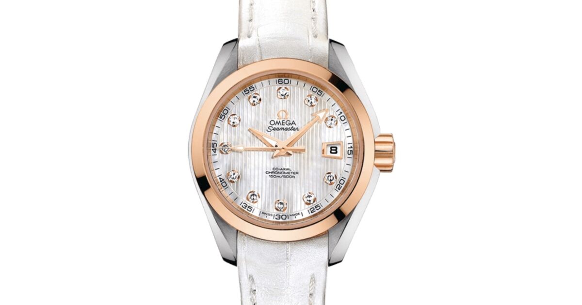 Omega Seamaster Aqua Terra 150M Co-Axial Chronometer 30mm Stainless Steel Red Gold White Mother of Pearl Dial Diamond Set Index Alligator Leather Strap 231.23.30.20.55.001 - BRAND NEW