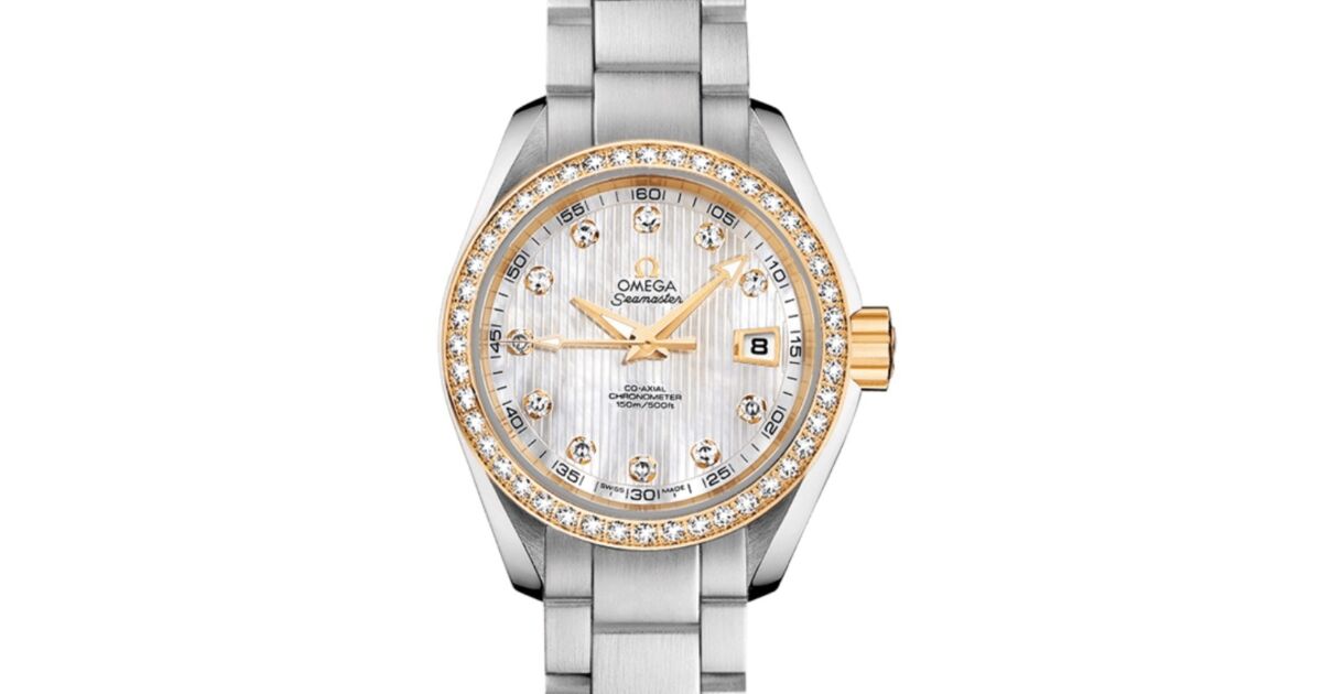 Omega Seamaster Aqua Terra 150M Co-Axial Chronometer 30mm Stainless Steel Yellow Gold Diamond Bezel White Mother of Pearl Dial Diamond Set Index Steel Bracelet 231.25.30.20.55.004 - BRAND NEW