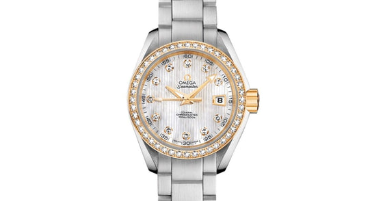 Omega Seamaster Aqua Terra 150M Co-Axial Chronometer 30mm Stainless Steel Yellow Gold Diamond Bezel White Mother of Pearl Dial Diamond Set Index Steel Bracelet 231.25.30.20.55.004 - BRAND NEW