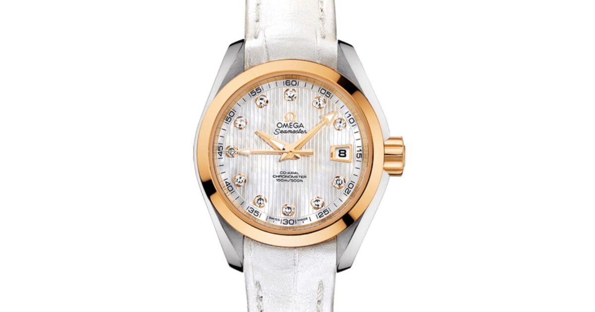 Omega Seamaster Aqua Terra 150M Co-Axial Chronometer 30mm Stainless Steel Yellow Gold White Mother of Pearl Dial Diamond Set Index Alligator Leather Strap 231.23.30.20.55.002 - BRAND NEW