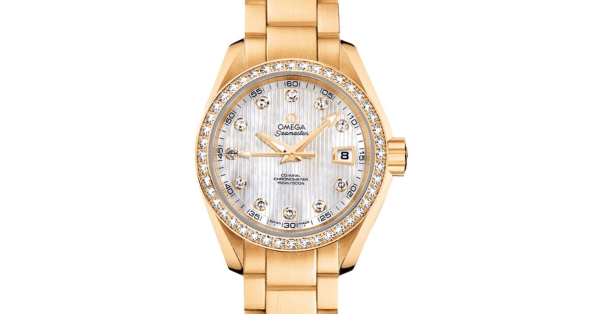 Omega Seamaster Aqua Terra 150M Co-Axial Chronometer 30mm Yellow Gold Diamond Bezel White Mother of Pearl Dial Diamond Set Index Yellow Gold Bracelet 231.55.30.20.55.002 - BRAND NEW