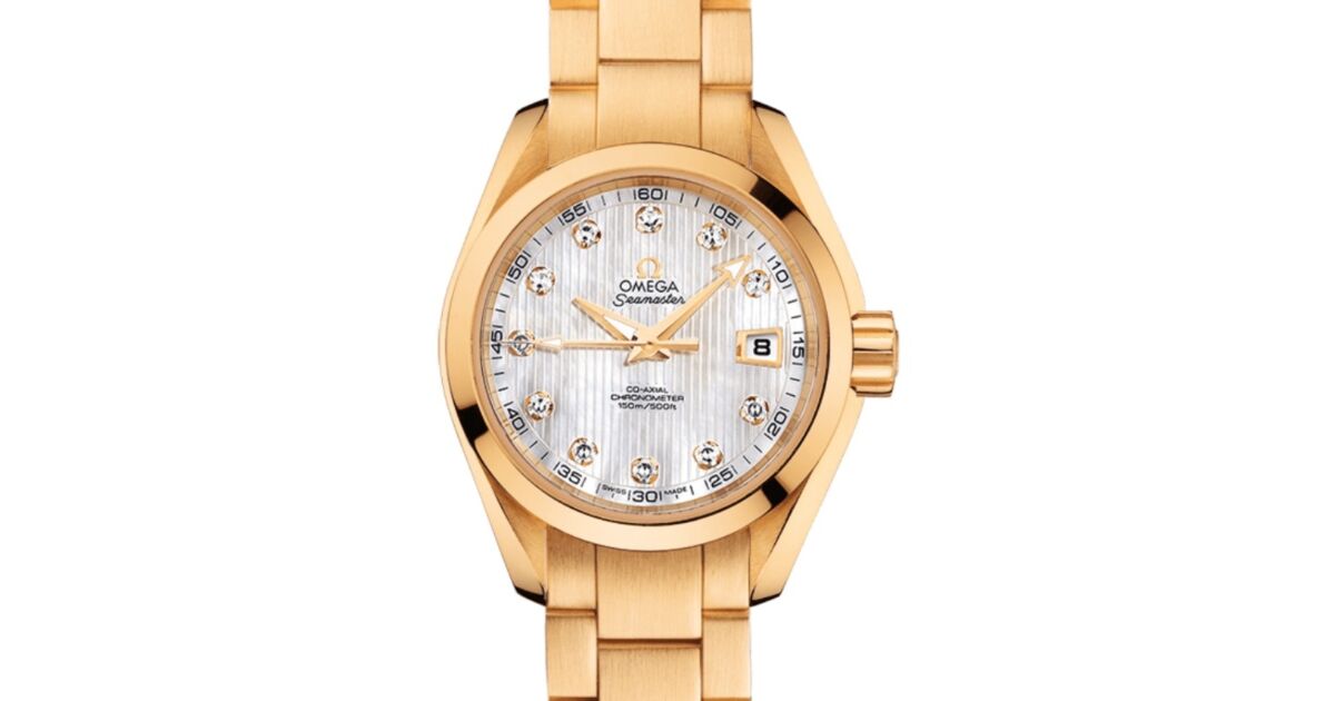 Omega Seamaster Aqua Terra 150M Co-Axial Chronometer 30mm Yellow Gold White Mother of Pearl Dial Diamond Set Index Yellow Gold Bracelet 231.50.30.20.55.002 - BRAND NEW