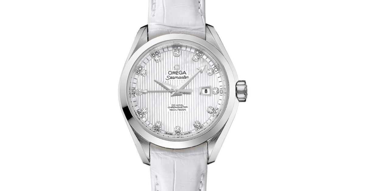 Omega Seamaster Aqua Terra 150M Co-Axial Chronometer 34mm Stainless Steel White Dial Diamond Set Index Alligator Leather Strap 231.13.34.20.55.001 - BRAND NEW