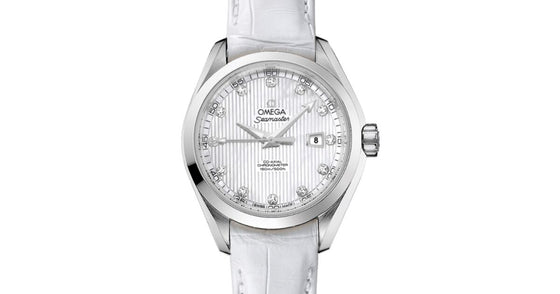 Omega Seamaster Aqua Terra 150M Co-Axial Chronometer 34mm Stainless Steel White Dial Diamond Set Index Alligator Leather Strap 231.13.34.20.55.001 - BRAND NEW